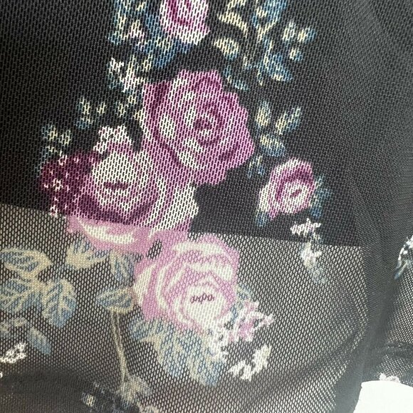 Vintage floral ruffle rose Victorian blouse top XSMALL short cap sleeves - Picture 5 of 11